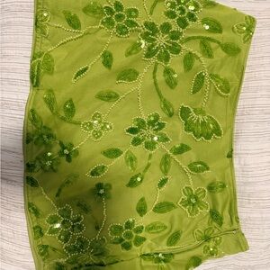 SHEIN Lime Green Embroidered Sequin Mini Skirt